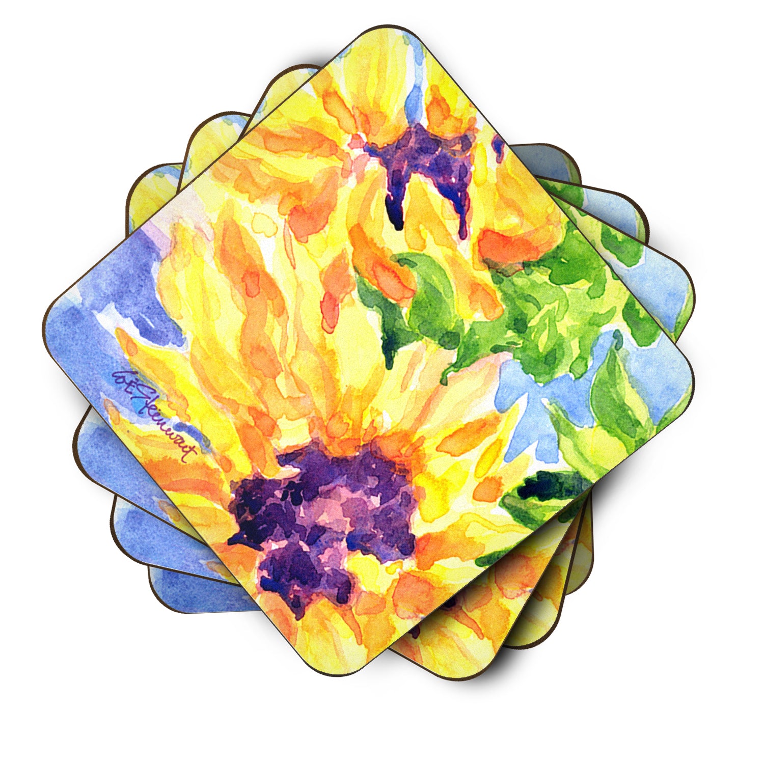 Set of 4 Flower - Sunflower Foam Coasters - the-store.com
