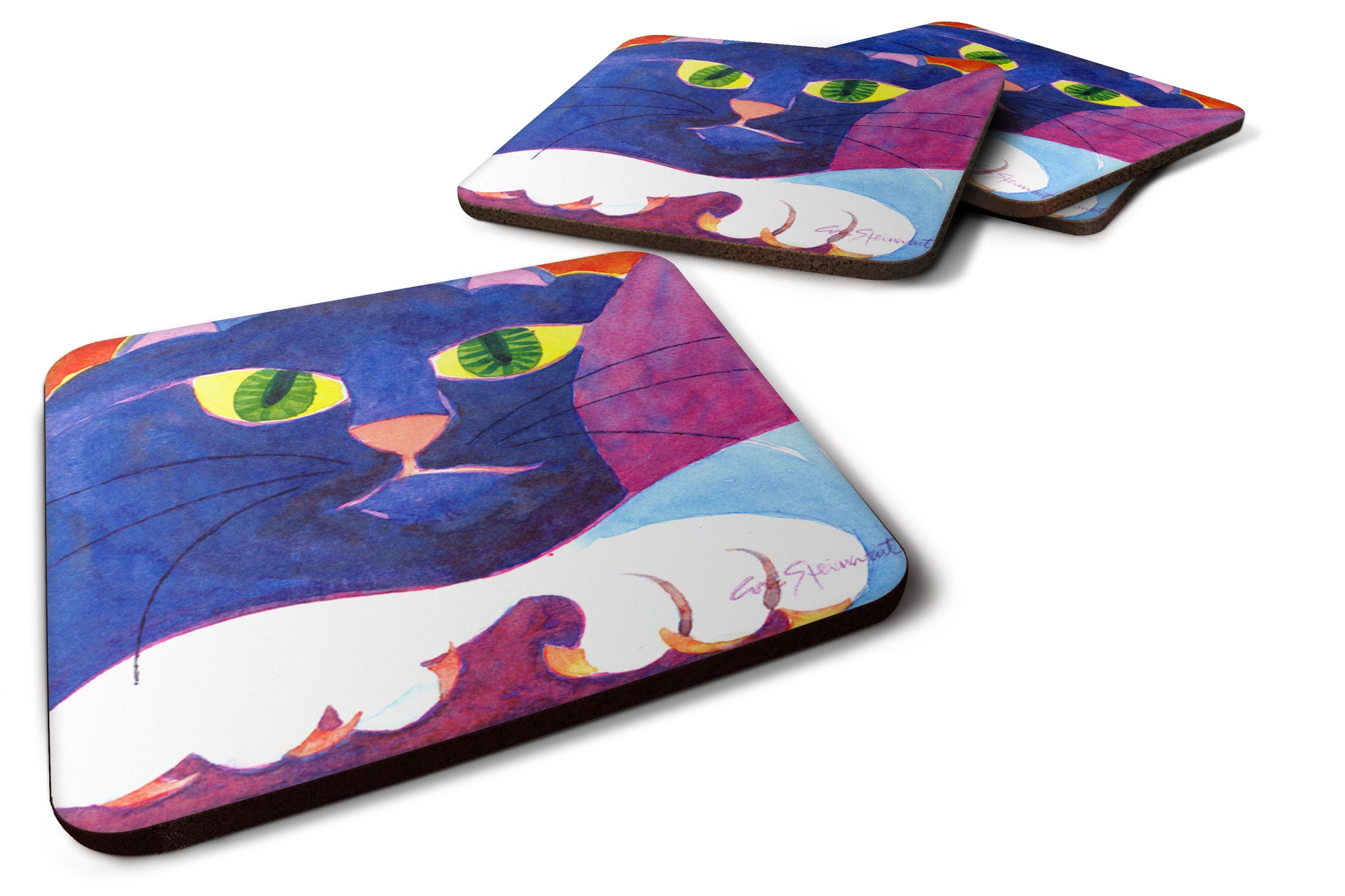 Set of 4 Big Blue Cat Foam Coasters - the-store.com