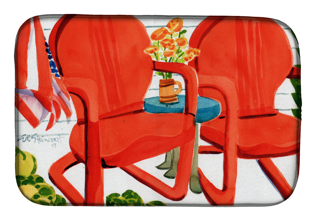 Red Chairs Patio View Dish Drying Mat 6140DDM