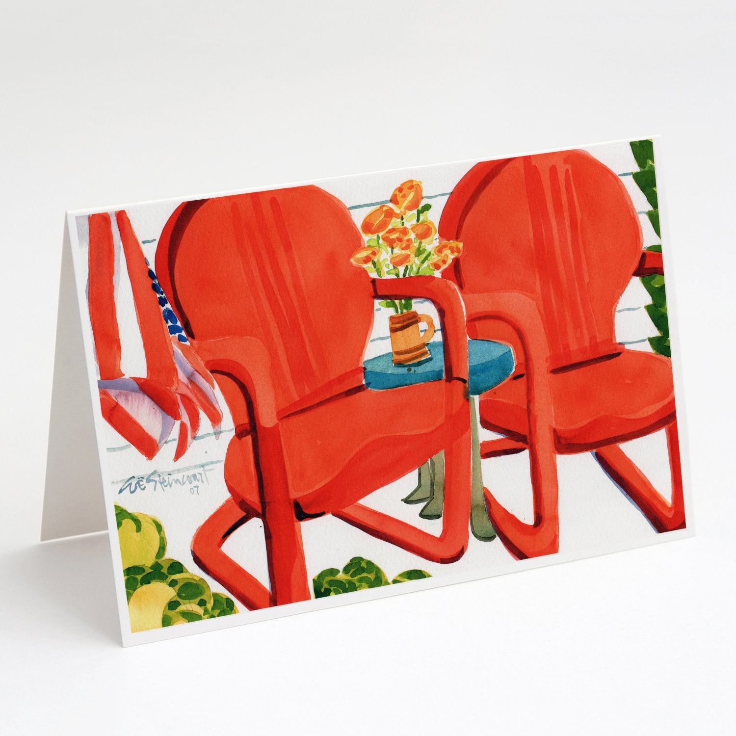 Buy this Red Chairs Patio View Greeting Cards and Envelopes Pack of 8