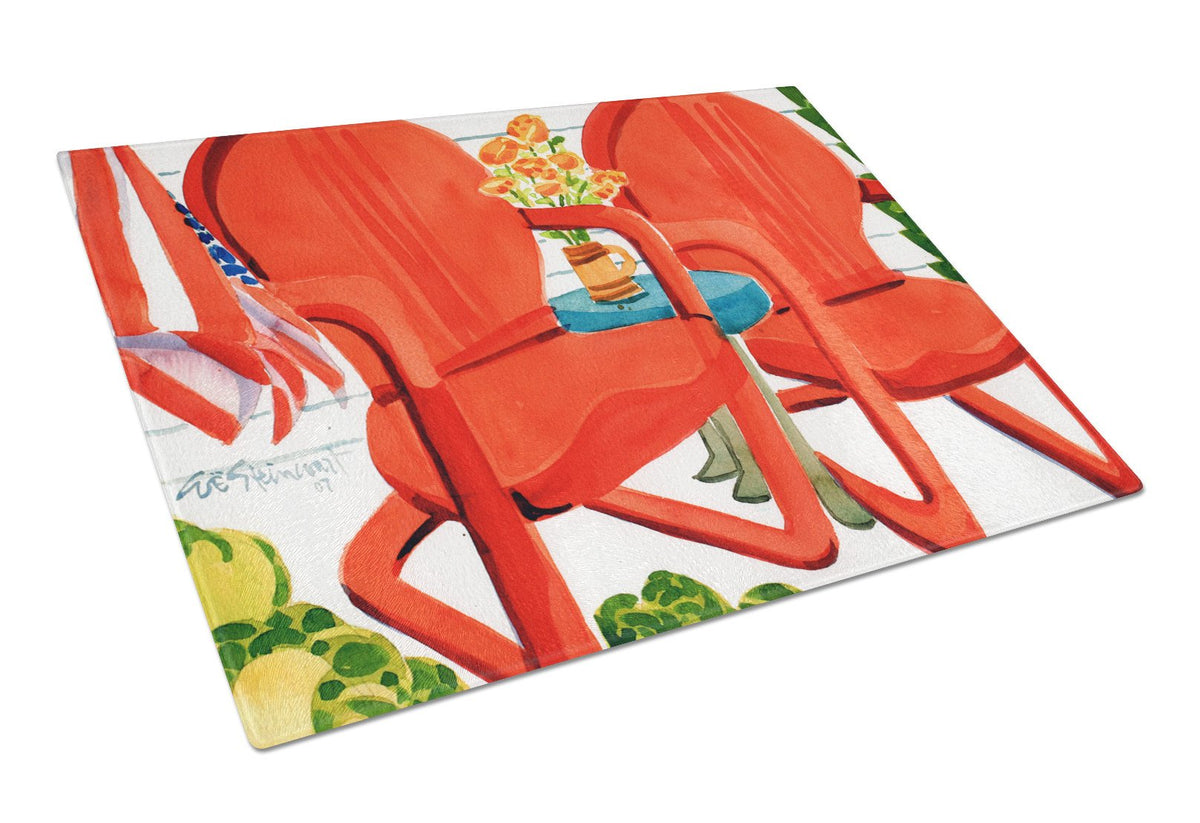 Red Chairs Patio View Glass Cutting Board Large 6140LCB by Caroline&#39;s Treasures