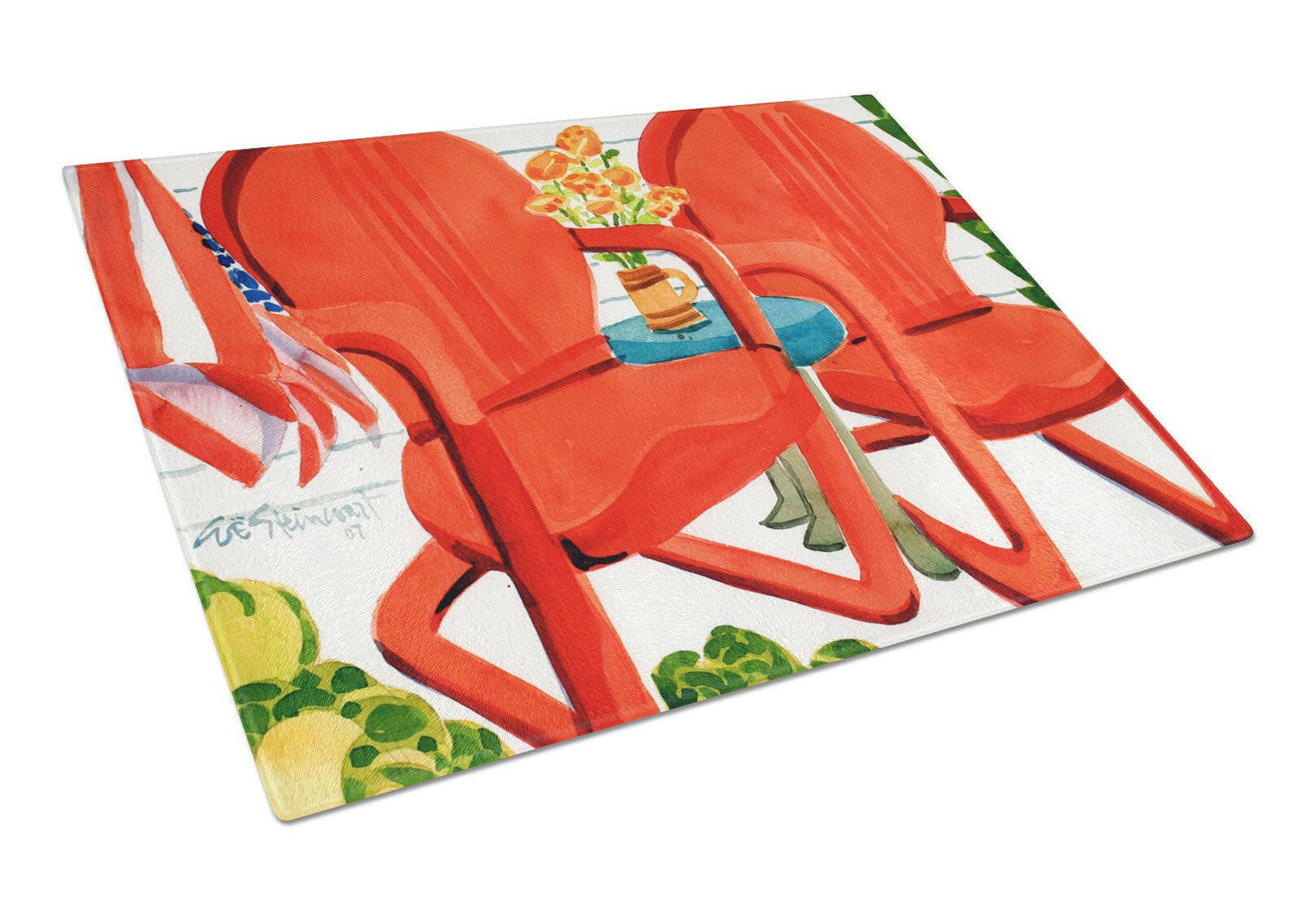 Red Chairs Patio View Glass Cutting Board Large 6140LCB by Caroline's Treasures