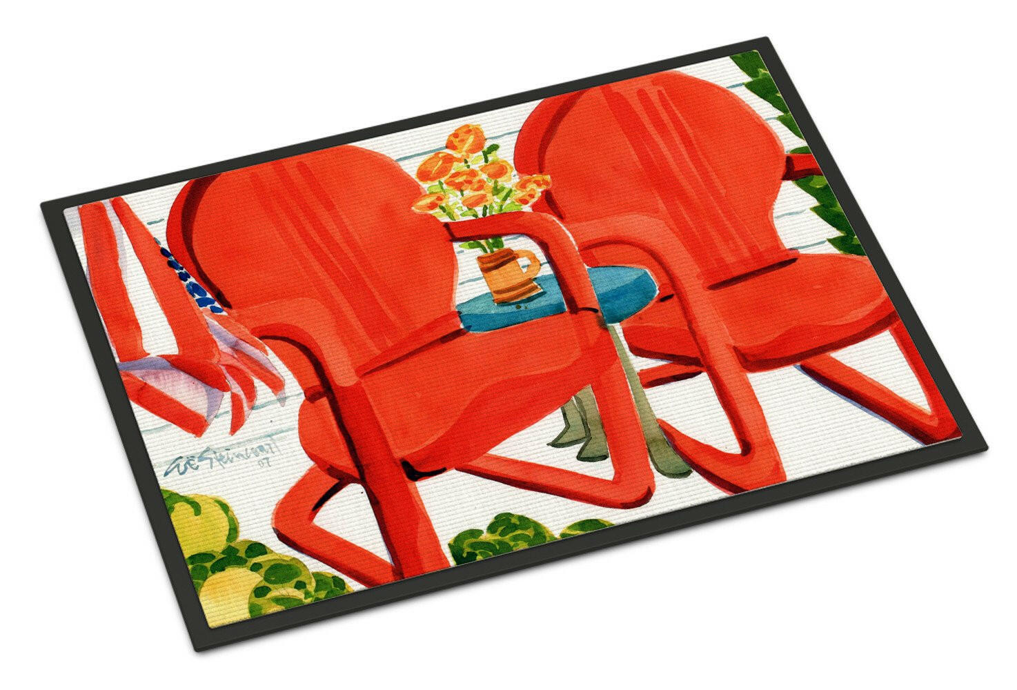 Red Chairs Patio View Indoor or Outdoor Mat 18x27 6140MAT - the-store.com
