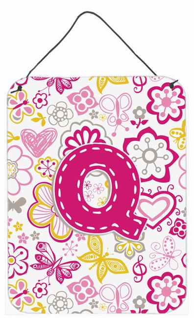 Letter Q Flowers and Butterflies Pink Wall or Door Hanging Prints CJ2005-QDS1216 by Caroline's Treasures