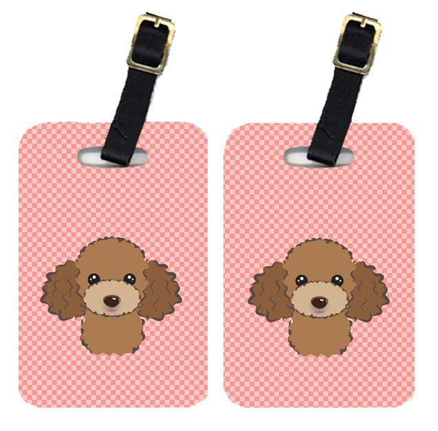 Pair of Checkerboard Pink Chocolate Brown Poodle Luggage Tags BB1256BT by Caroline&#39;s Treasures