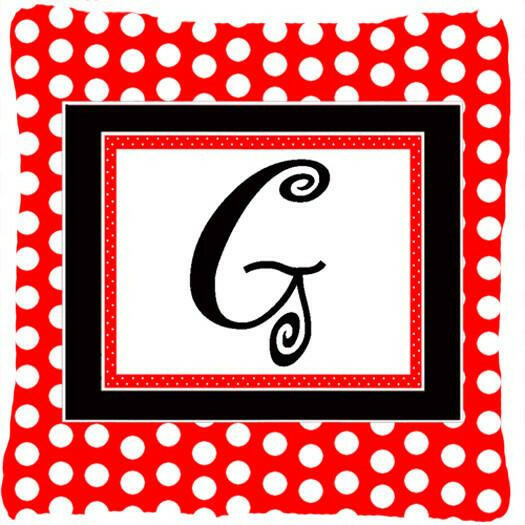 Letter G Initial Monogram Red Black Polka Dots Decorative Canvas Fabric Pillow - the-store.com
