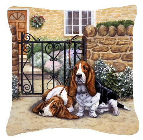 Basset Hound at the gate Canvas Decorative Pillow BDBA0312PW1414 - the-store.com