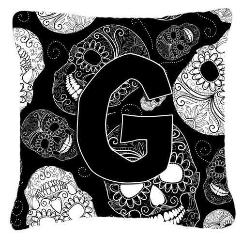 Letter G Day of the Dead Skulls Black Canvas Fabric Decorative Pillow CJ2008-GPW1414 by Caroline&#39;s Treasures