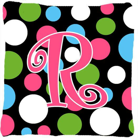 Monogram Initial R Polkadots and Pink Decorative   Canvas Fabric Pillow CJ1038 - the-store.com