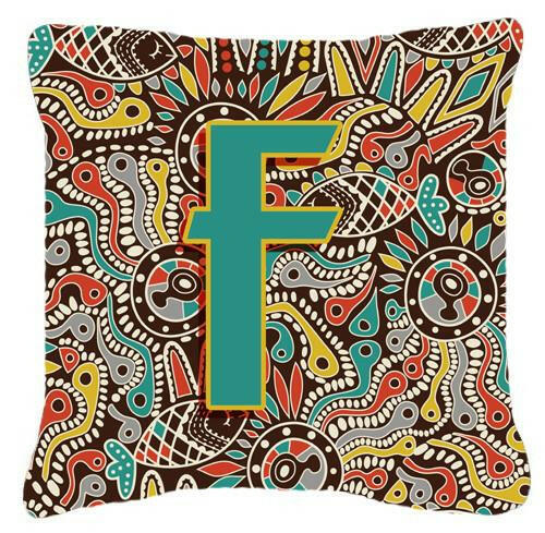 Letter F Retro Tribal Alphabet Initial Canvas Fabric Decorative Pillow CJ2013-FPW1414 by Caroline&#39;s Treasures