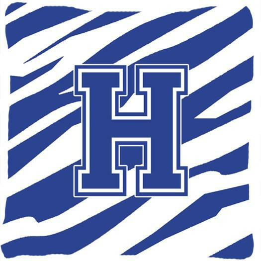 Monogram Initial H Tiger Stripe Blue and White Decorative Canvas Fabric Pillow - the-store.com
