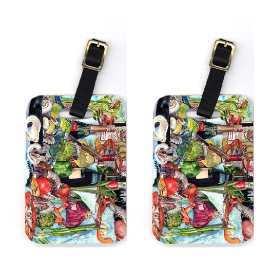 Pair of Wine Crab Shrimp and Oysters Luggage Tags by Caroline&#39;s Treasures