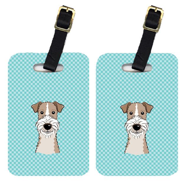 Pair of Checkerboard Blue Wire Haired Fox Terrier Luggage Tags BB1185BT by Caroline&#39;s Treasures