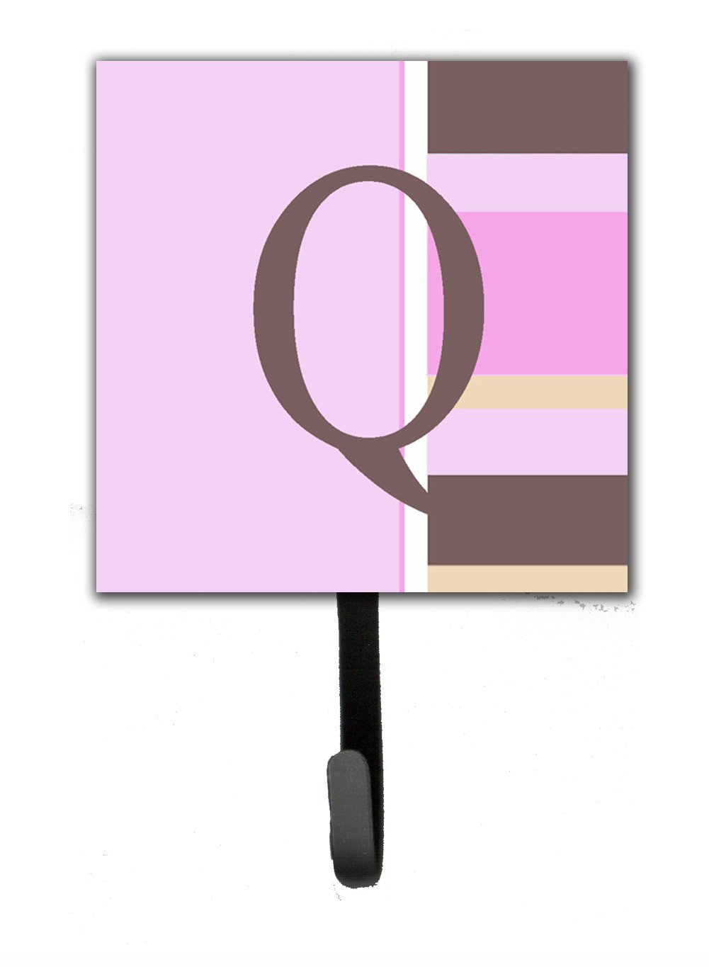 Letter Q Initial Monogram - Pink Stripes Leash Holder or Key Hook by Caroline&#39;s Treasures