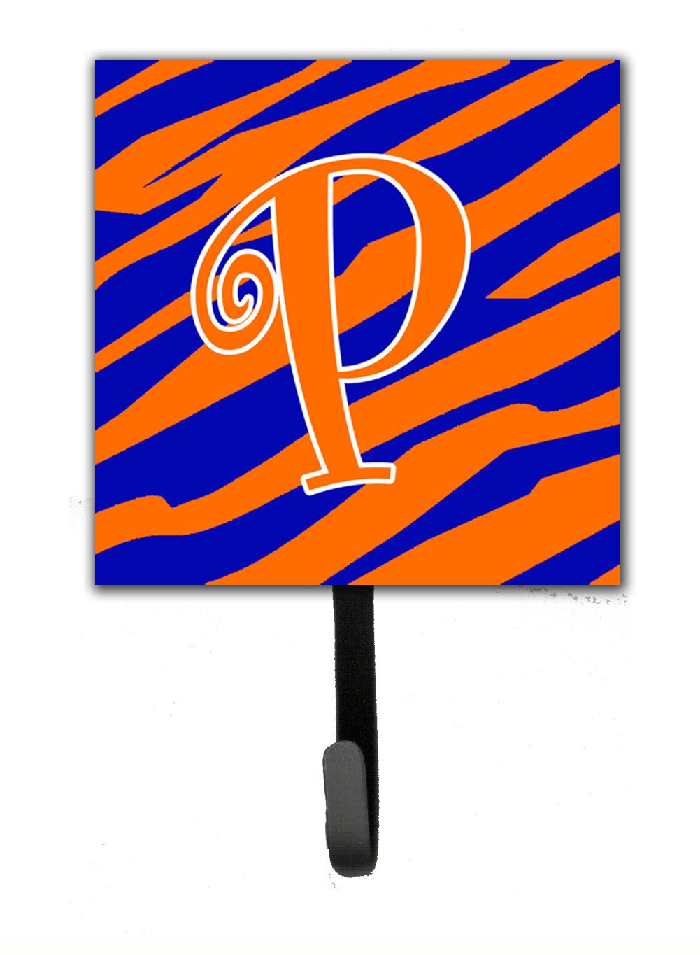 Letter P Initial Tiger Stripe Blue and Orange Leash Holder or Key Hook by Caroline's Treasures