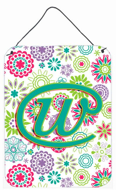 Letter W Flowers Pink Teal Green Initial Wall or Door Hanging Prints CJ2011-WDS1216 by Caroline&#39;s Treasures