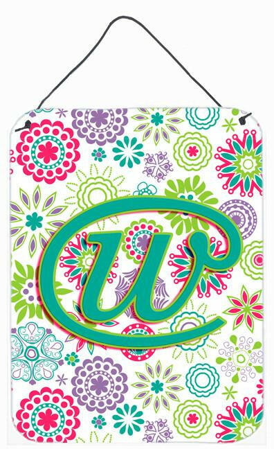 Caroline's Treasures Letter W Flowers Pink Teal Green Initial Wall or Door Hanging Prints CJ2011-WDS1216