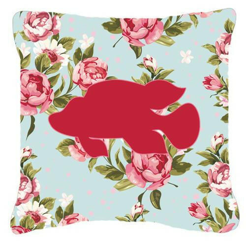 Fish - Tropical Fish Shabby Chic Blue Roses Canvas Fabric Decorative Pillow - the-store.com