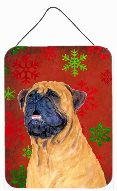 Mastiff Red and Green Snowflakes Holiday Christmas Wall or Door Hanging Prints by Caroline&#39;s Treasures