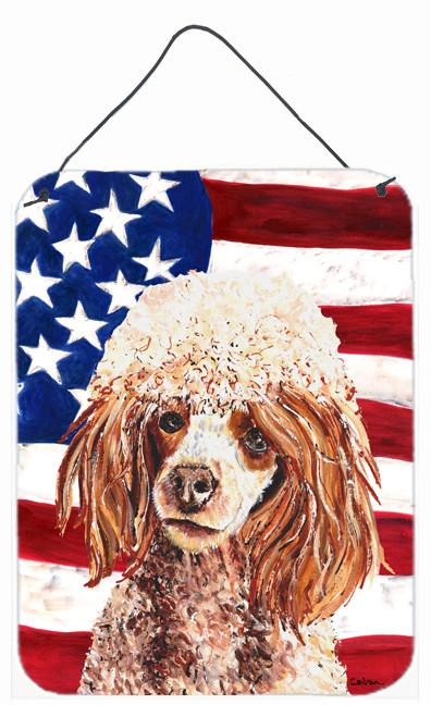 Red Miniature Poodle with American Flag USA Wall or Door Hanging Prints SC9627DS1216 by Caroline's Treasures