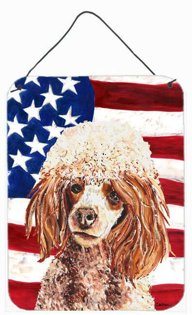 Red Miniature Poodle with American Flag USA Wall or Door Hanging Prints SC9627DS1216 by Caroline&#39;s Treasures