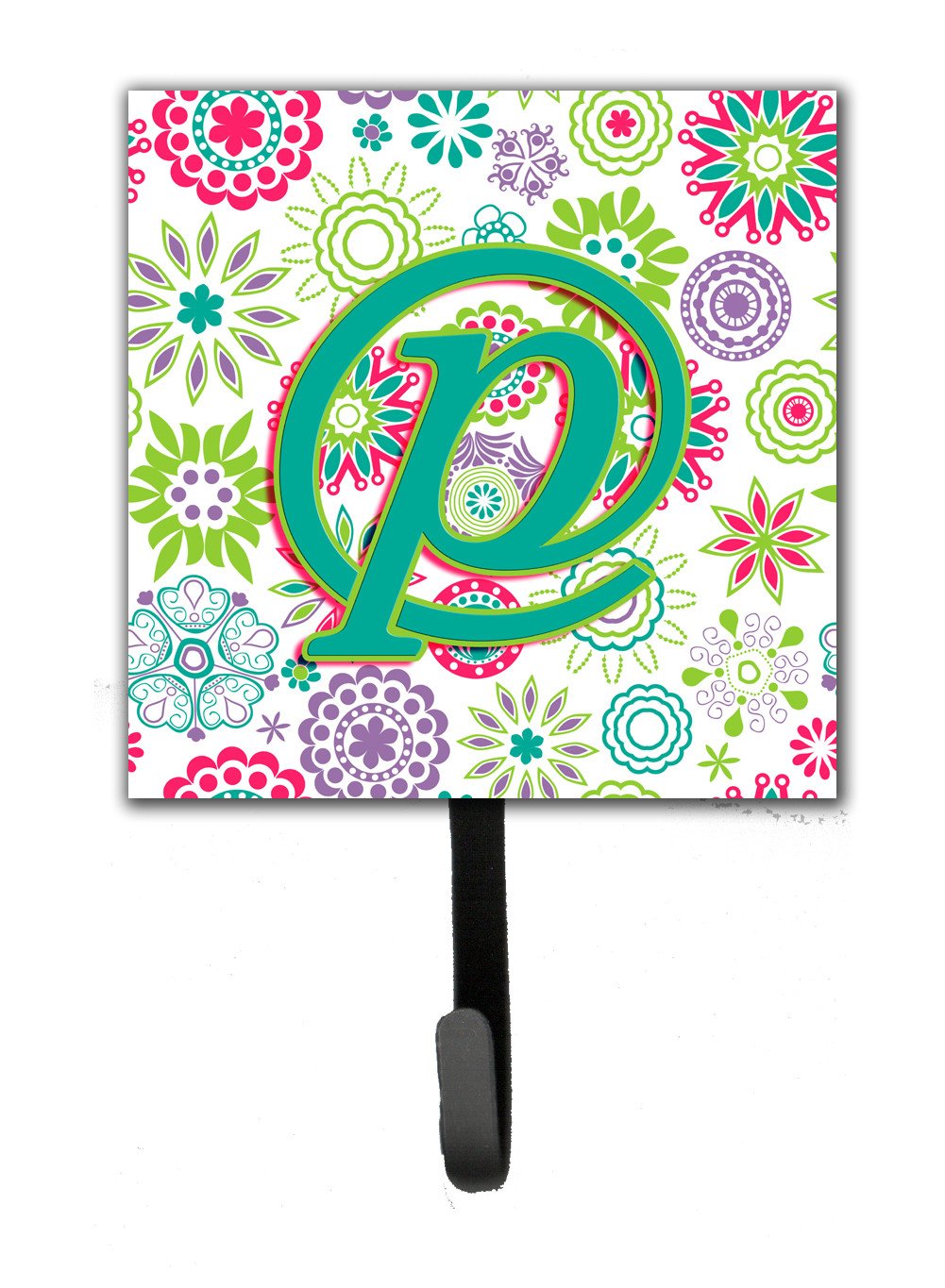 Letter P Flowers Pink Teal Green Initial Leash or Key Holder CJ2011-PSH4 by Caroline&#39;s Treasures