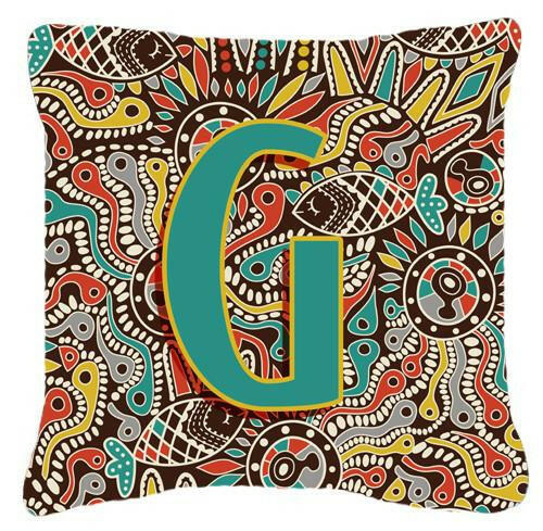 Letter G Retro Tribal Alphabet Initial Canvas Fabric Decorative Pillow CJ2013-GPW1414 by Caroline&#39;s Treasures
