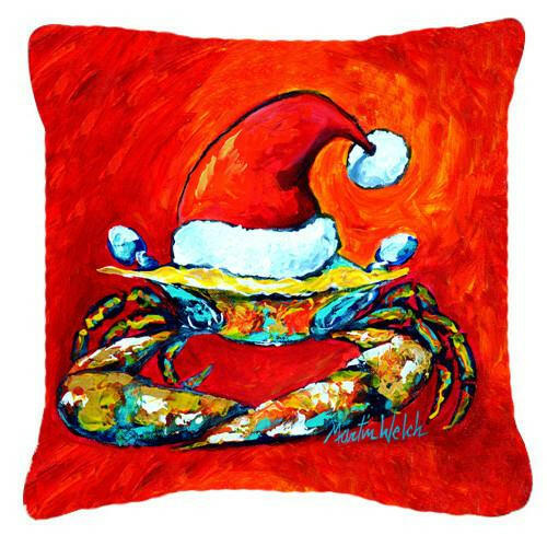 Crab in Santa Hat Santa Claws Canvas Fabric Decorative Pillow MW1169PW1414 by Caroline&#39;s Treasures