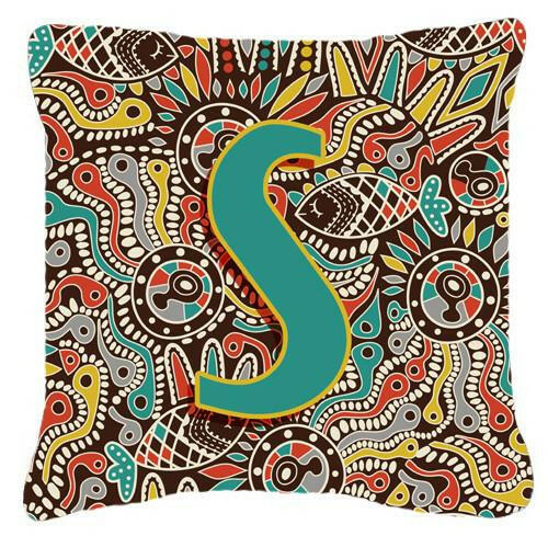 Letter S Retro Tribal Alphabet Initial Canvas Fabric Decorative Pillow CJ2013-SPW1414 by Caroline&#39;s Treasures