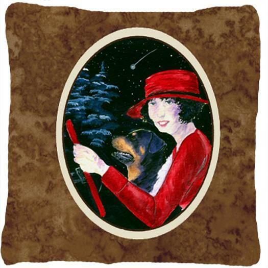 Lady driving with her Rottweiler Decorative   Canvas Fabric Pillow by Caroline&#39;s Treasures