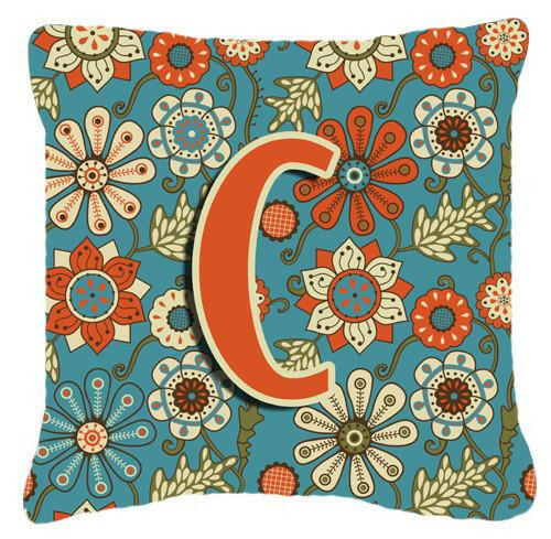Letter C Flowers Retro Blue Canvas Fabric Decorative Pillow CJ2012-CPW1414 by Caroline&#39;s Treasures