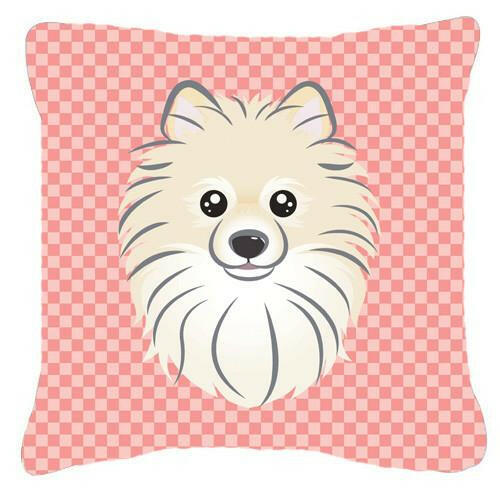 Checkerboard Pink Pomeranian Canvas Fabric Decorative Pillow BB1207PW1414 - the-store.com
