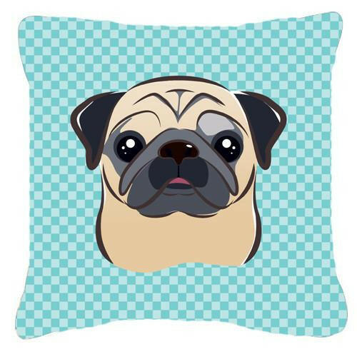Checkerboard Blue Fawn Pug Canvas Fabric Decorative Pillow BB1200PW1414 - the-store.com