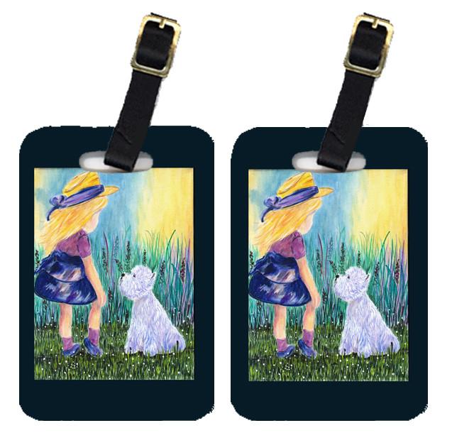 Little Girl with Westie Luggage Tags Pair of 2 by Caroline's Treasures