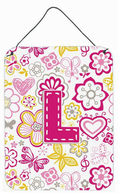 Caroline's Treasures Letter L Flowers and Butterflies Pink Wall or Door Hanging Prints CJ2005-LDS1216