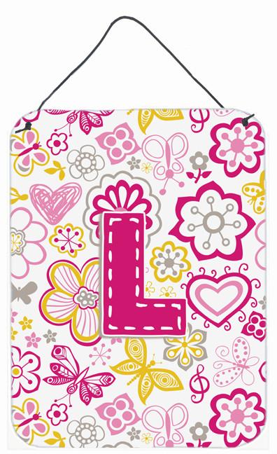 Letter L Flowers and Butterflies Pink Wall or Door Hanging Prints CJ2005-LDS1216 by Caroline's Treasures