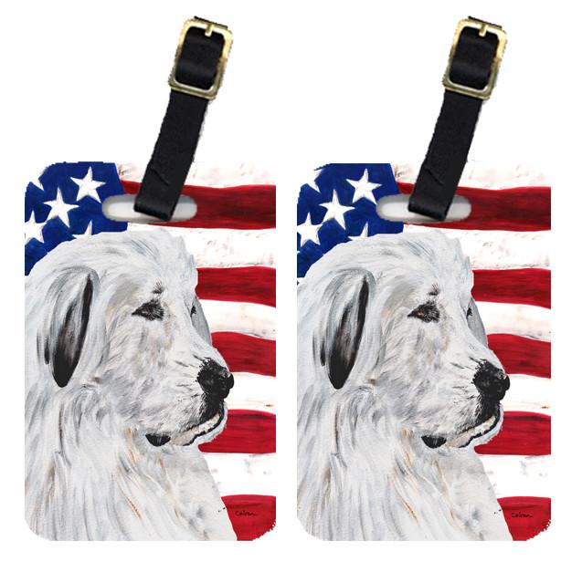 Pair of Great Pyrenees with American Flag USA Luggage Tags SC9642BT by Caroline&#39;s Treasures