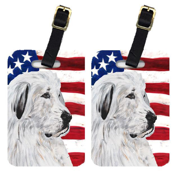 Pair of Great Pyrenees with American Flag USA Luggage Tags SC9642BT by Caroline's Treasures