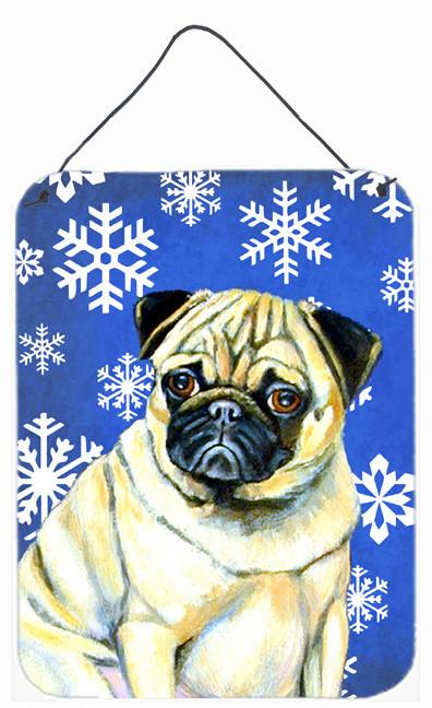 Pug Winter Snowflakes Holiday Aluminium Metal Wall or Door Hanging Prints by Caroline's Treasures
