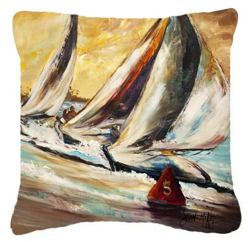 Boat Race Sailboats Canvas Fabric Decorative Pillow JMK1244PW1414 by Caroline&#39;s Treasures
