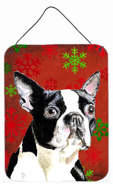 Boston Terrier  Snowflakes Holiday Christmas Metal Wall or Door Hanging Prints by Caroline's Treasures