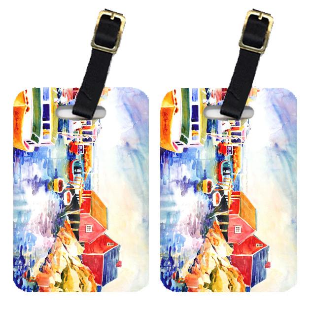 Pair of 2 Boats at Harbour with a view Luggage Tags by Caroline&#39;s Treasures