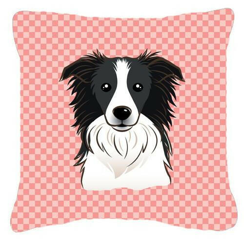 Checkerboard Pink Border Collie Canvas Fabric Decorative Pillow BB1241PW1414 - the-store.com