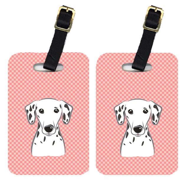 Pair of Checkerboard Pink Dalmatian Luggage Tags BB1210BT by Caroline&#39;s Treasures