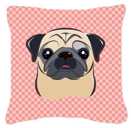 Checkerboard Pink Fawn Pug Canvas Fabric Decorative Pillow BB1262PW1414 - the-store.com