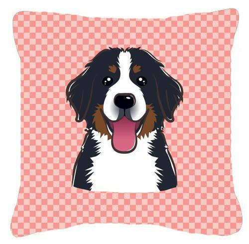 Checkerboard Pink Bernese Mountain Dog Canvas Fabric Decorative Pillow BB1237PW1414 - the-store.com