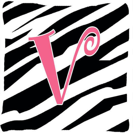 Monogram Initial V Zebra Stripe and Pink Decorative Canvas Fabric Pillow CJ1037 - the-store.com
