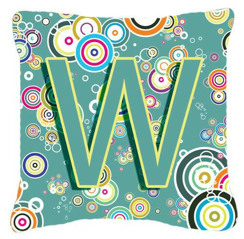 Letter W Circle Circle Teal Initial Alphabet Canvas Fabric Decorative Pillow CJ2015-WPW1414 by Caroline's Treasures