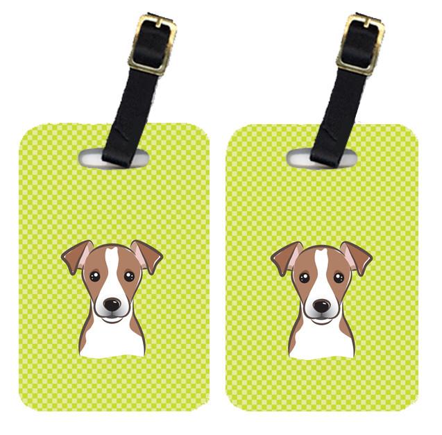 Pair of Checkerboard Lime Green Jack Russell Terrier Luggage Tags BB1322BT by Caroline&#39;s Treasures