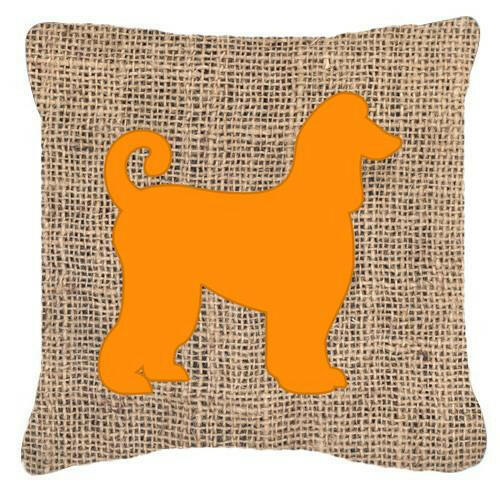 Afghan Hound Burlap and Orange   Canvas Fabric Decorative Pillow BB1066 - the-store.com